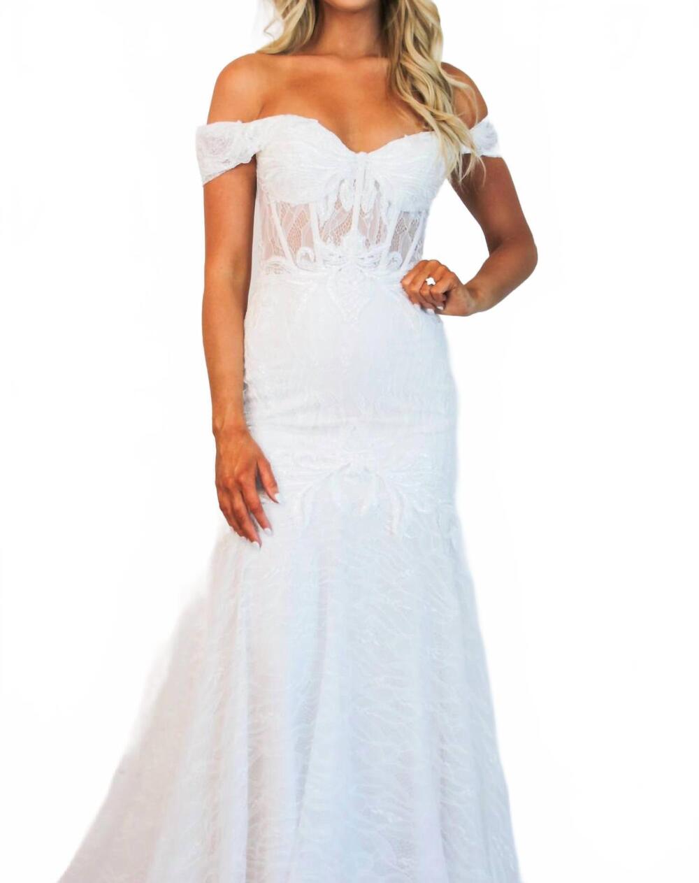 NEW ANDREA & LEO COUTURE jolie off shoulder lace mermaid wedding dress in off wh